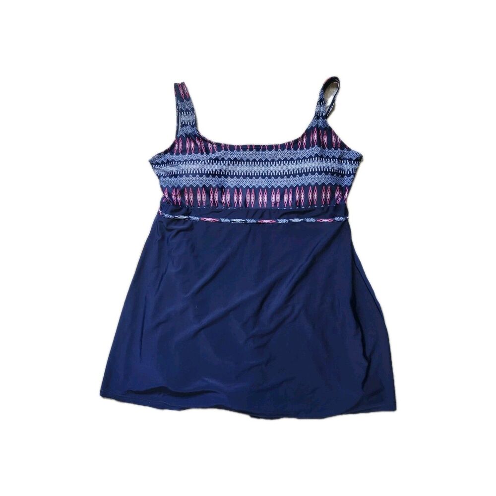 DANIFY Swim Dress Womens Plus Size 26 Navy Pink Tummy Control Swimdress EUC